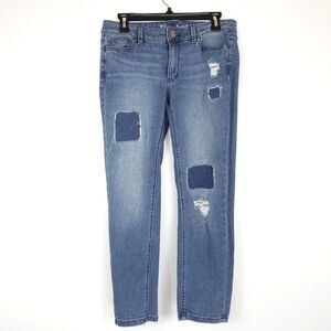 White House Black Market Blue Denim Patchwork Slim Crop Jeans Size 4